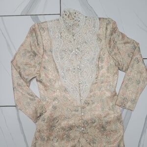 Jessica McClintock Lace Floral Top Vintage 90s Floral GrandmaCore